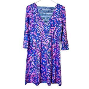 Lilly Pulitzer Tropical Jersey Knit 3/4 Sleeve Ophelia Swing Dress Multicolor XS